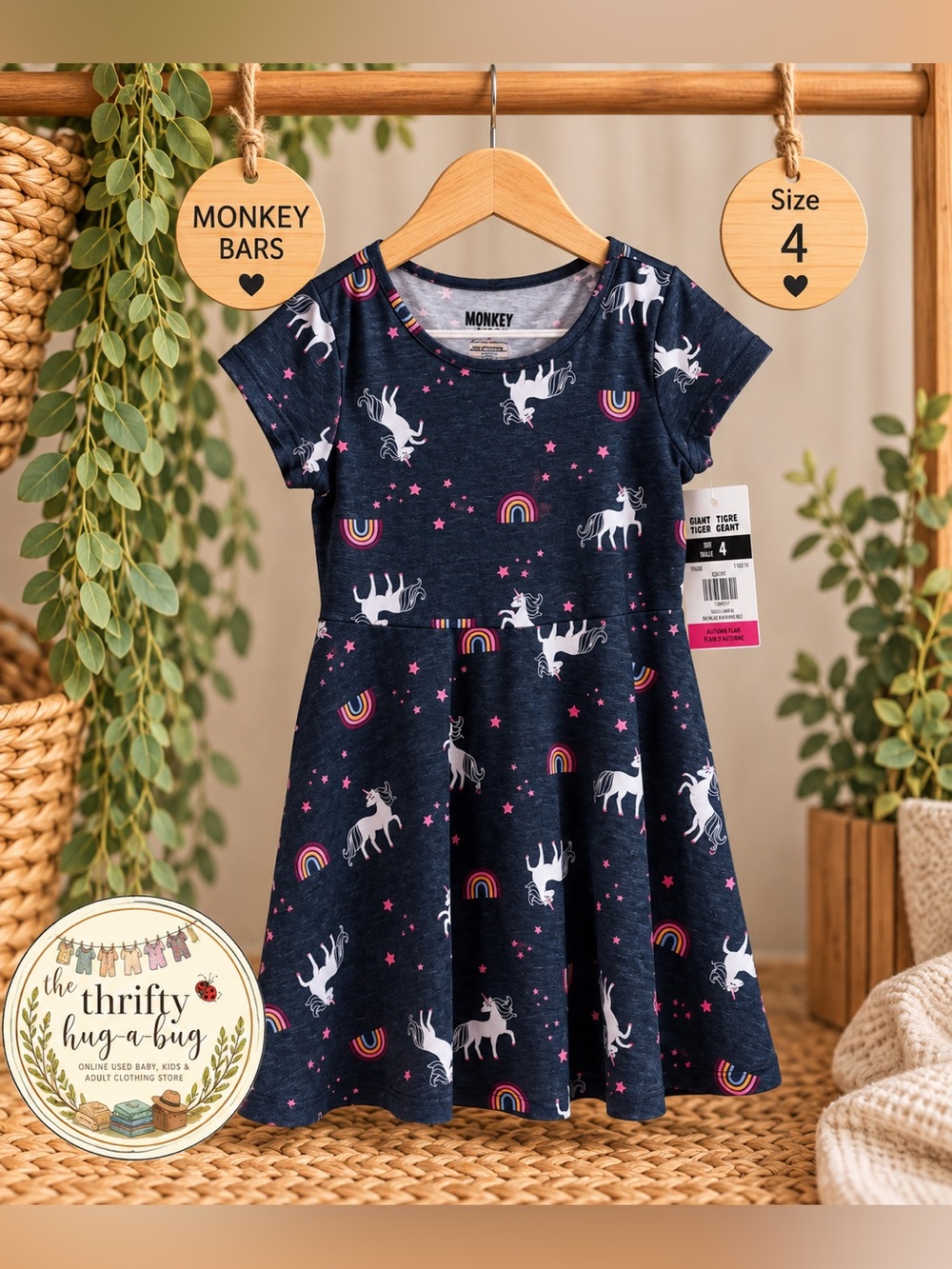 Monkey Bars Girls Unicorn & Rainbow Skater Dress – Size 4 🌈✨